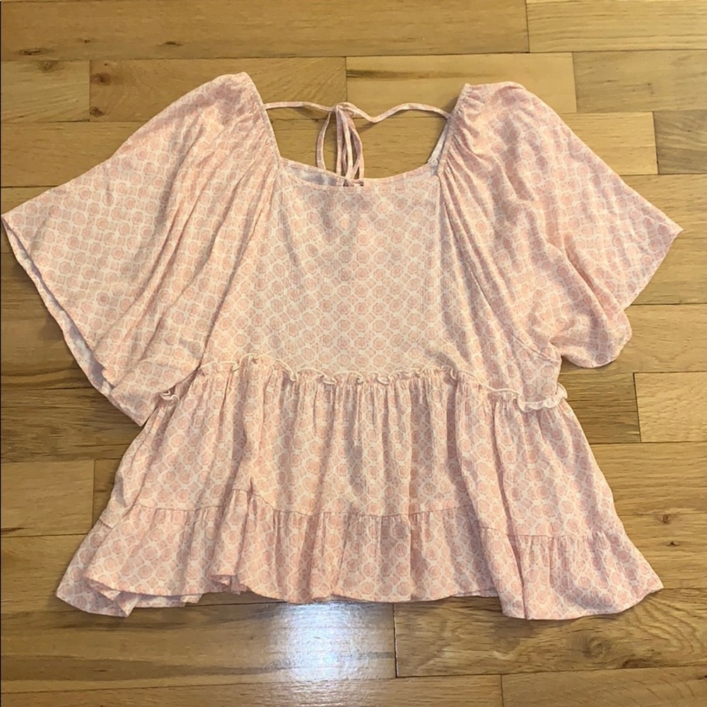 Bohemian Pink & White Peasant Blouse, w/o Tags